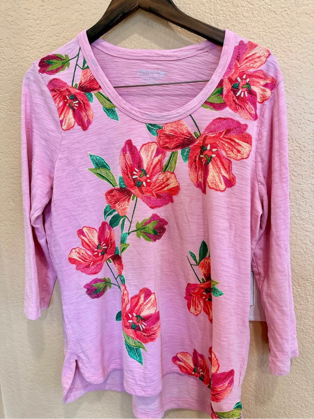 Chico’s Floral Scoop Neck Top - Pink